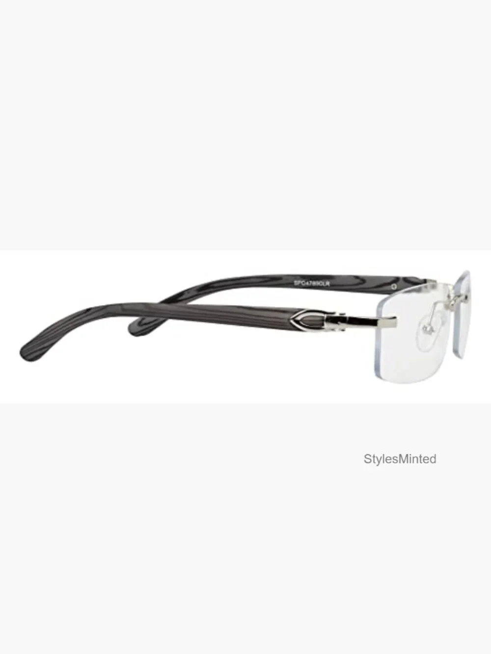 Slim Rimless Rectangular Metal & Wood Art Sunglasses UV400